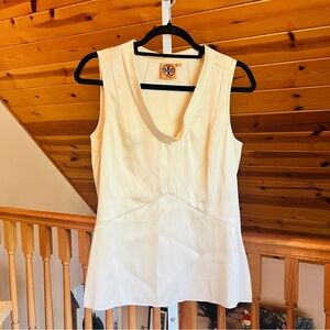 Tory Burch Women's Cream Sleeveless 100% Silk Classic Designer Top Size 2